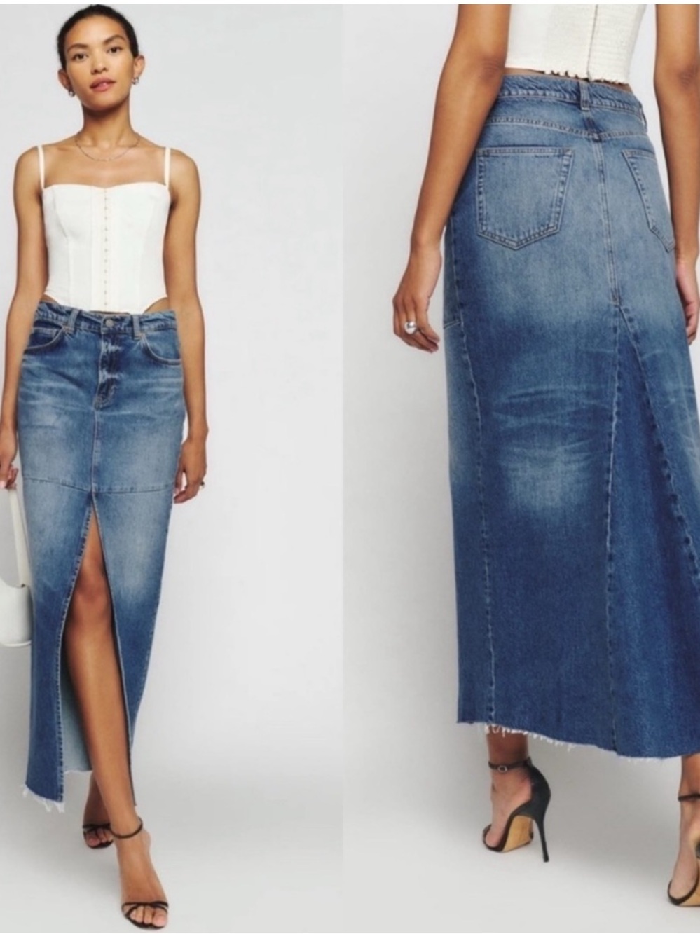 Reformation Jeans Skirt Tazz Maxi in Hemlock Blue Denim